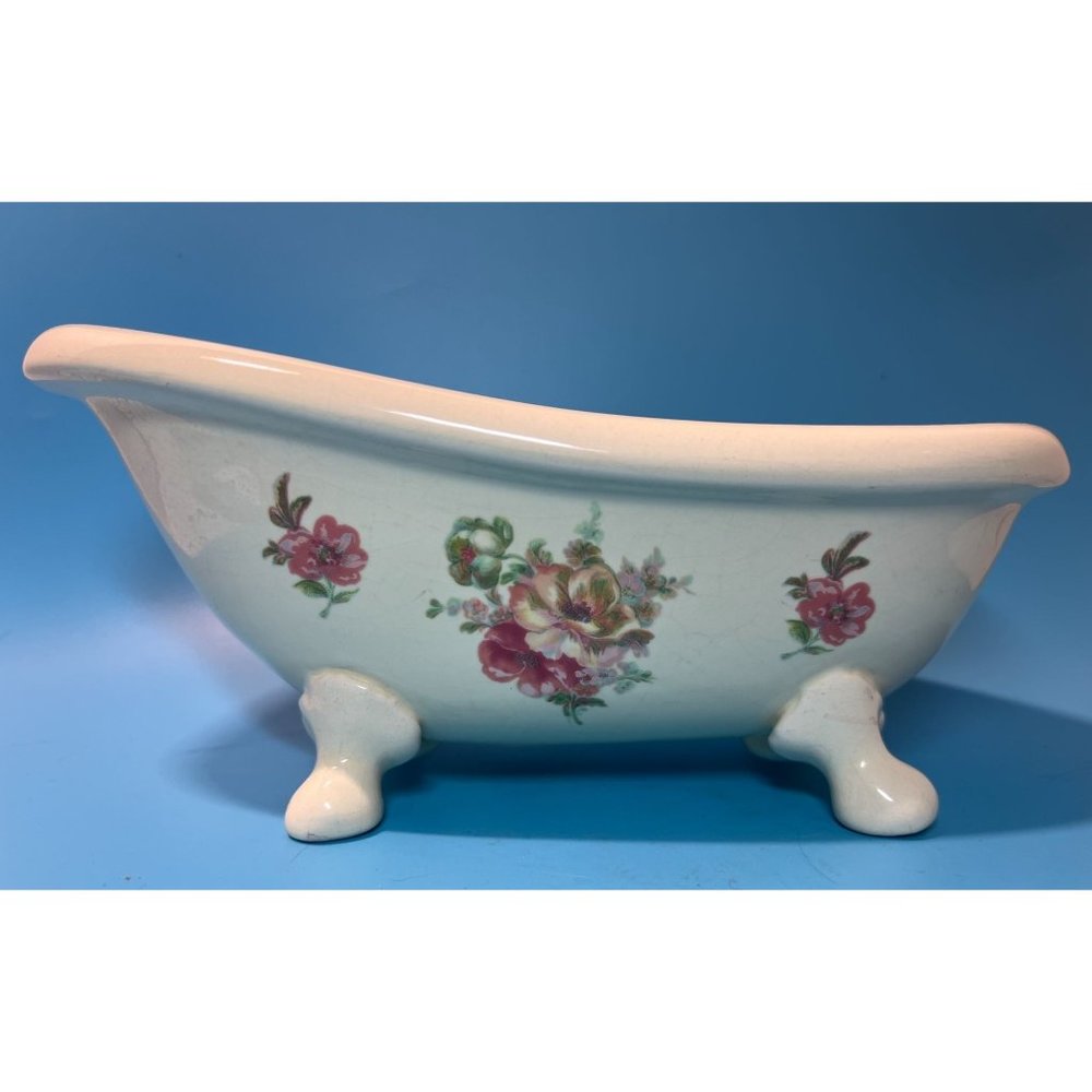 Athena USA Pottery Soap Dish Trinket Floral Vintage Crazing California Ceramic
